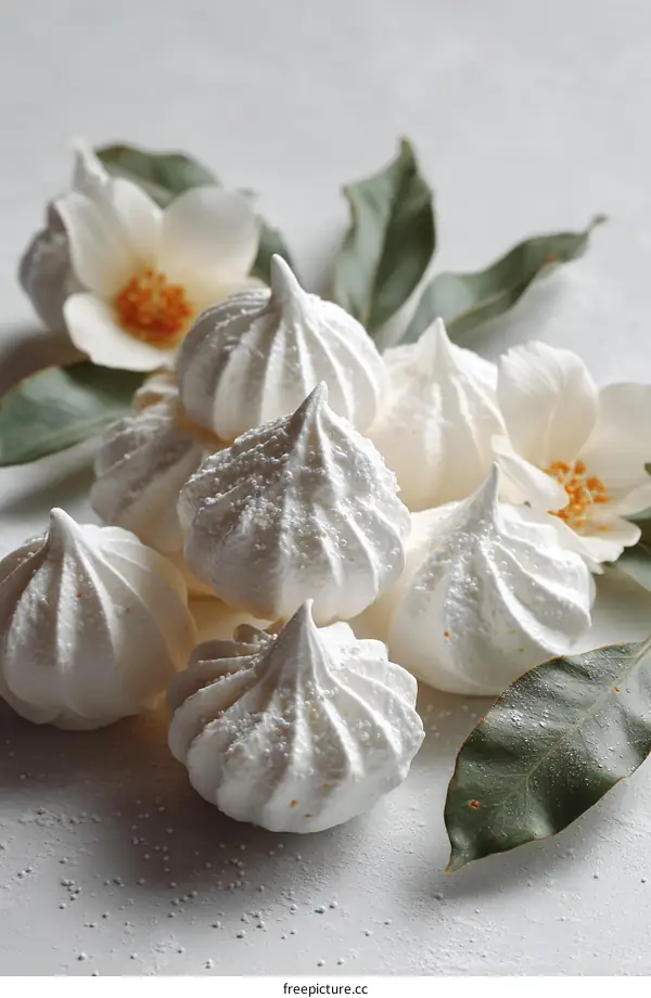 Delicate White Meringues with Floral Accents