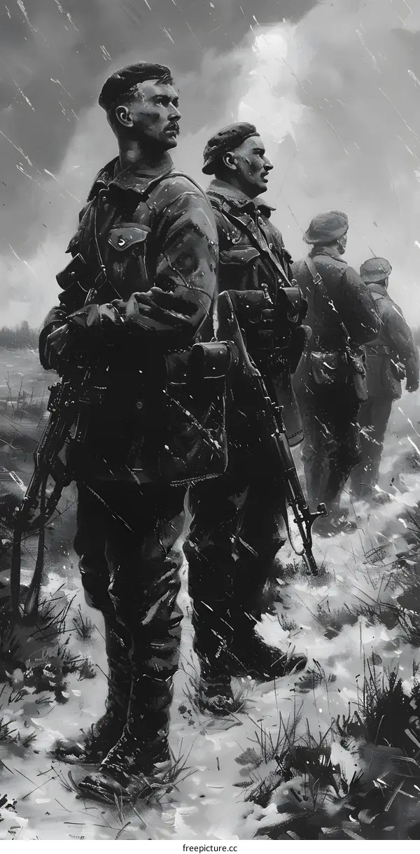 Four soldiers in the snow