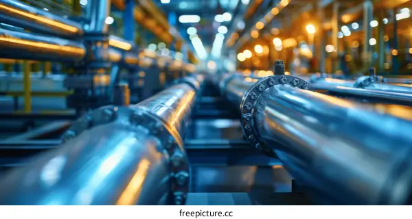 Industrial Pipes and Valves Close-up
