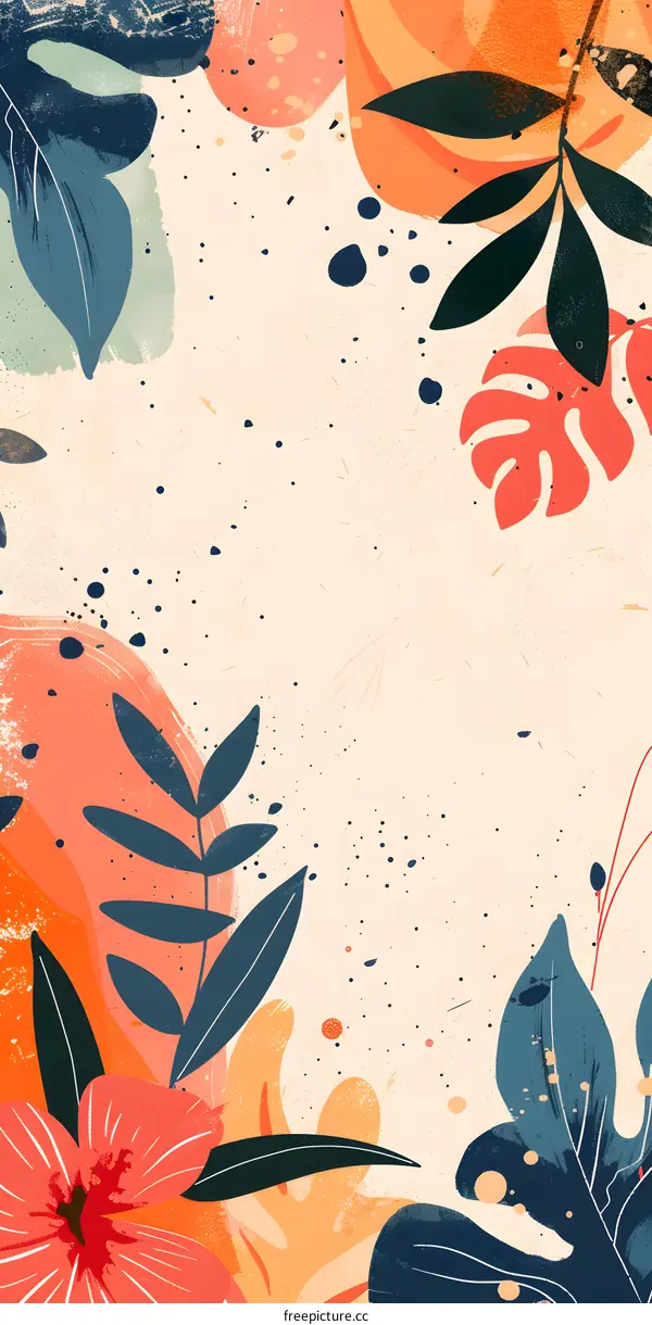 Tropical Leaves and Flowers Illustration