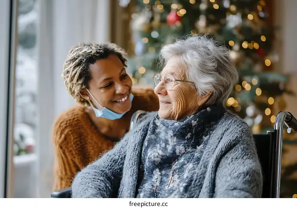 Caregiver and Elderly Woman During Holidays