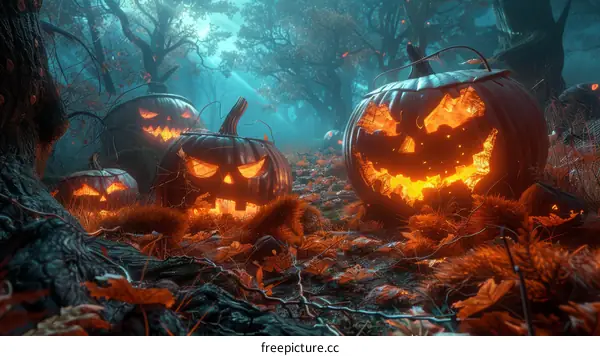 Halloween Pumpkins in a Spooky Forest