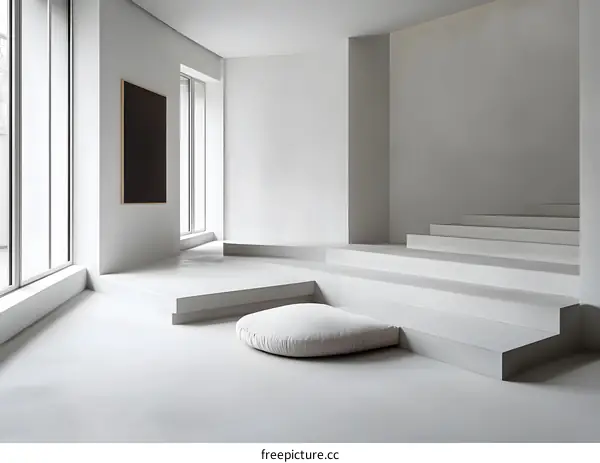 Modern Minimalist White Interior Design With Cushion On Concrete Floor