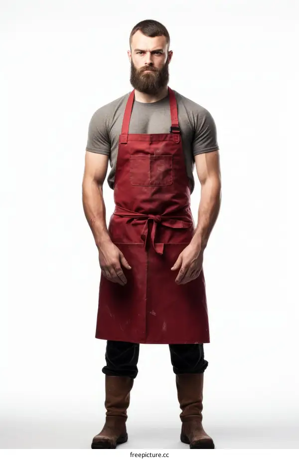 Bearded man wearing apron