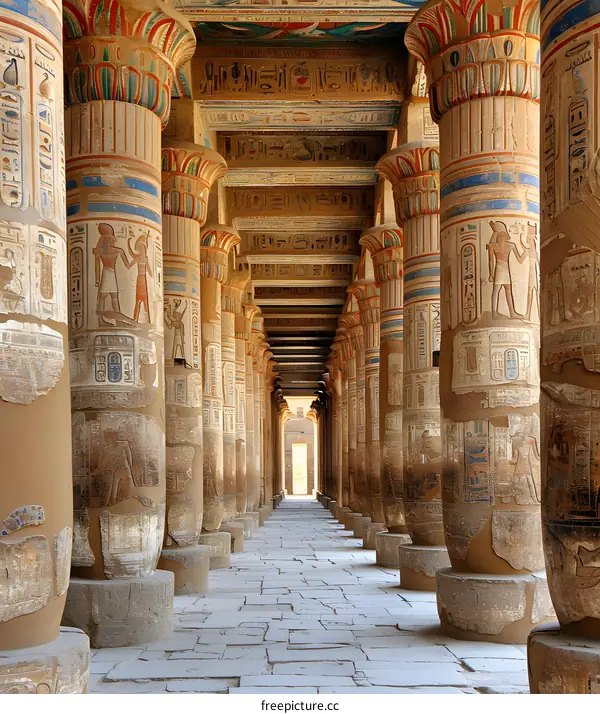 Ancient Egyptian Temple with Columns and Hieroglyphs
