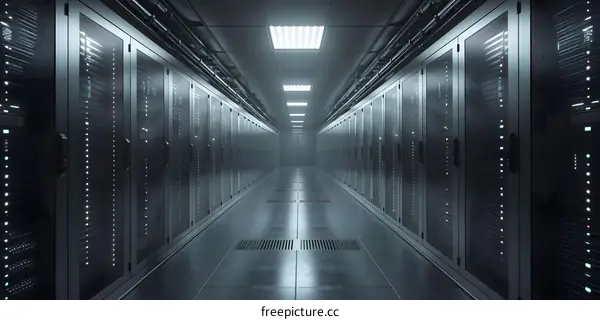 Server room with rows of server racks