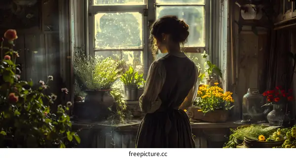 Lady in traditional dress standing in front of a window