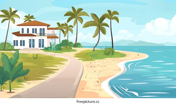 Tropical Beach House Illustration