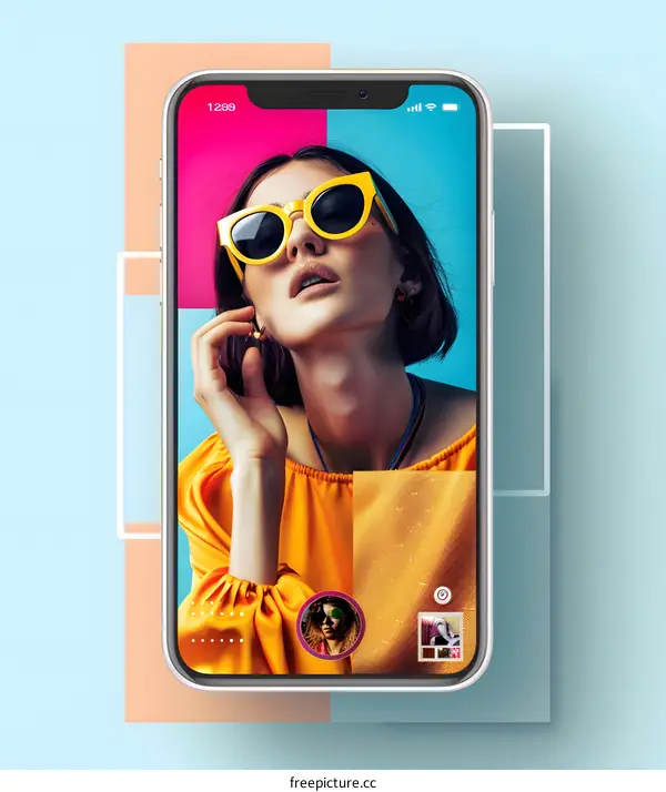 Woman Wearing Yellow Sunglasses on a Smartphone Screen