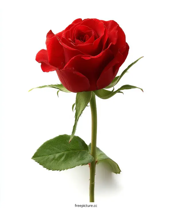 Single Red Rose on White Background