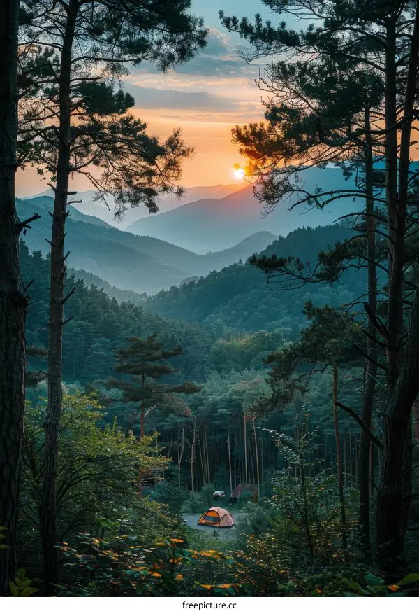 Camping in the Mountains at Sunset