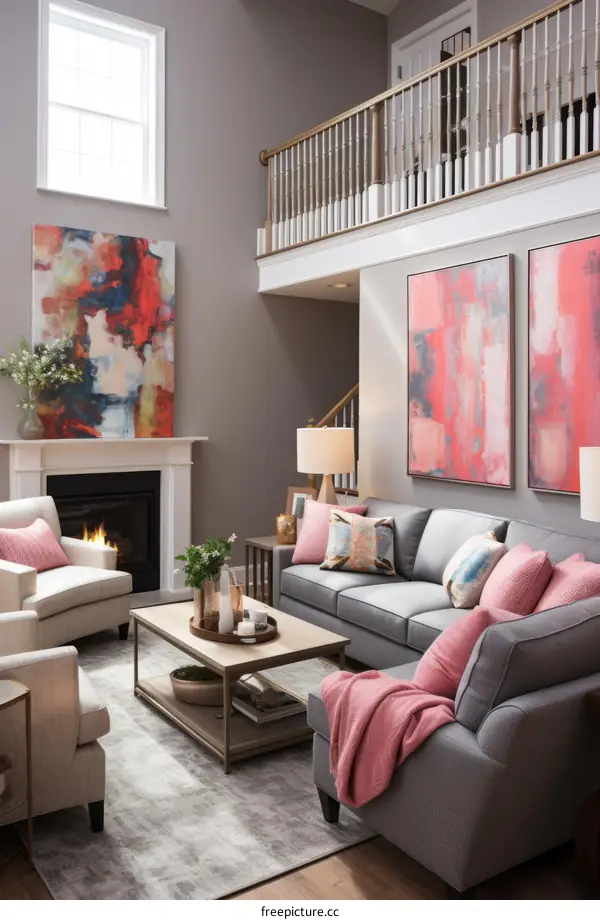 Comfortable Living Room with Fireplace and Sofa