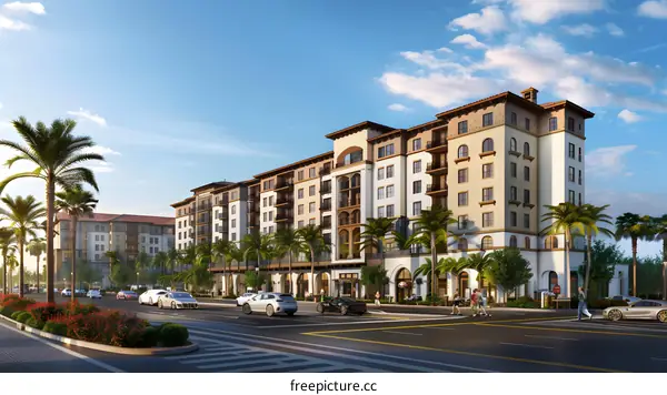 Luxury Apartments Building with Palm Trees