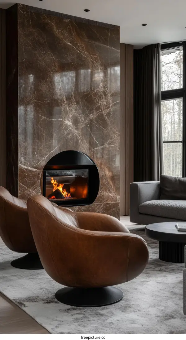 Modern Luxury Living Room with a Marble Fireplace