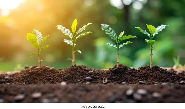 Coffee Seedlings Growing in Soil
