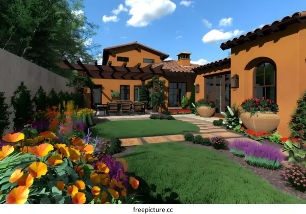 Backyard Garden Design with Flowers and Trees