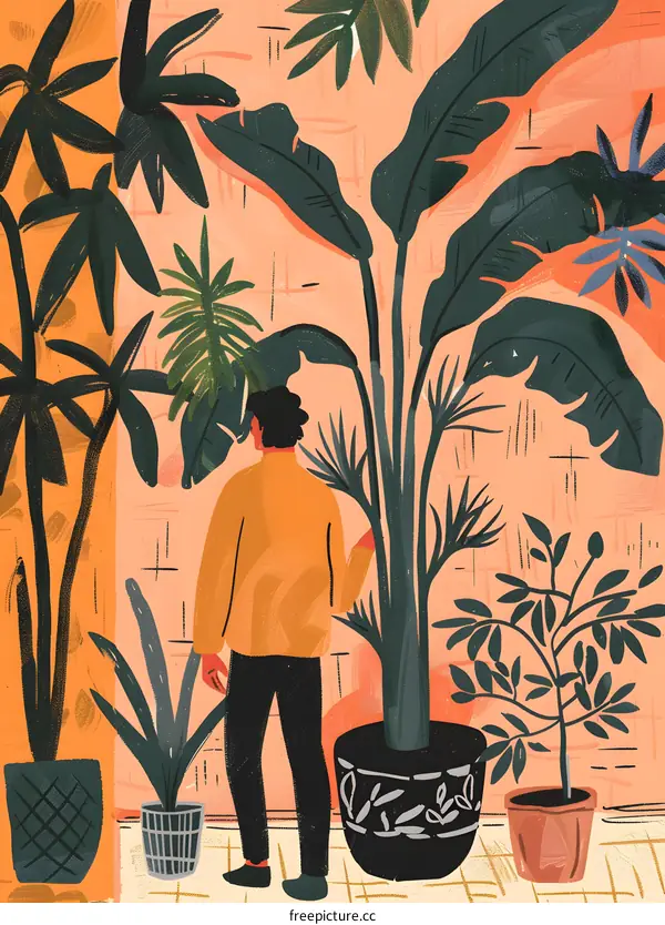 Man Standing in a Room Filled with Plants
