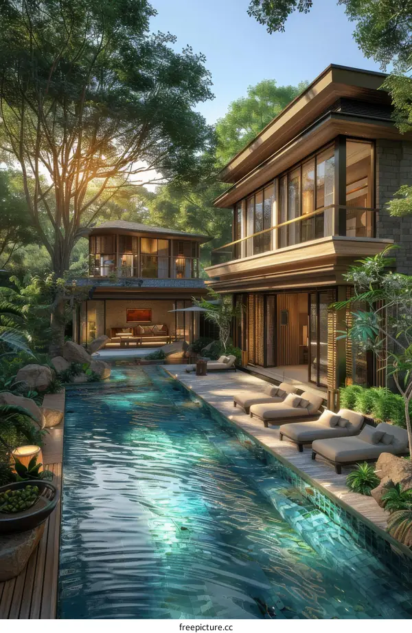 Modern villa in tropical rainforest