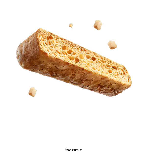 [Transparent Background PNG]Single slice of bread with crumbs on white background