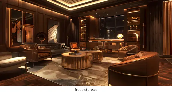 Luxury Living Room Interior Design with Modern Furniture and Warm Lighting