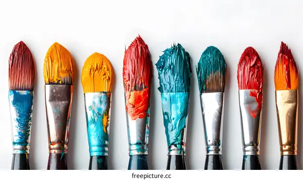 Colorful paint brushes on white background
