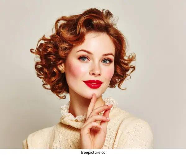 Elegant Vintage Woman with Red Lips