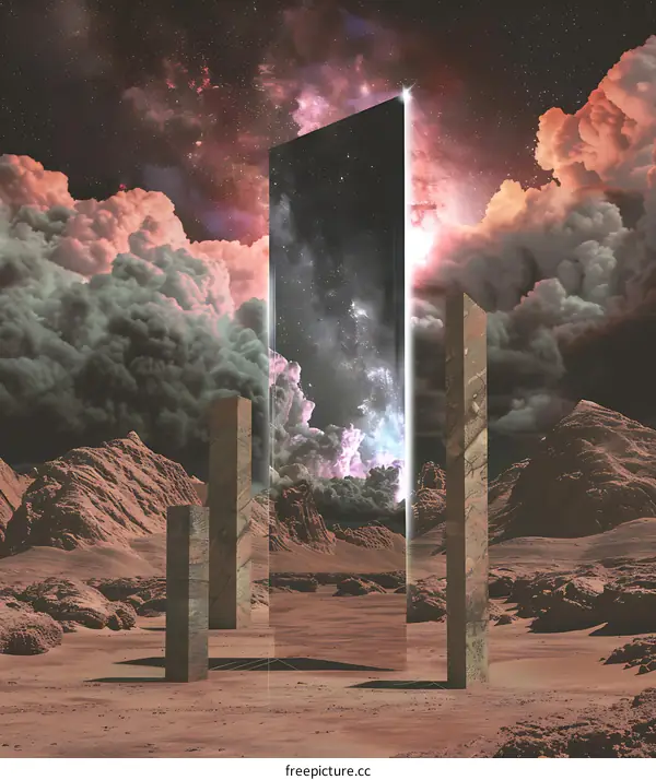 Surreal Landscape with Portal to the Stars
