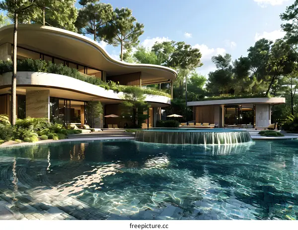 Modern Villa with Swimming Pool and Waterfall