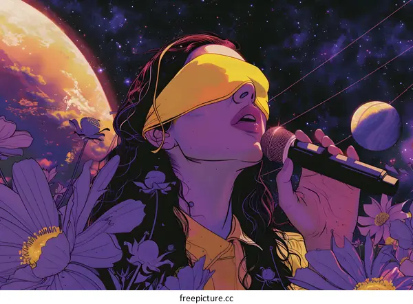 Cosmic Harmony: A Woman Sings Amidst the Stars