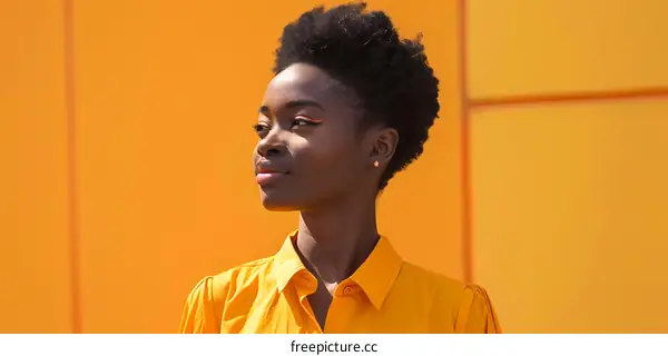 Portrait of a Beautiful Black Woman in Yellow Blouse Against Yellow Background