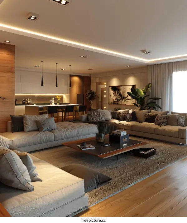 Stylish modern living room with sofa and TV