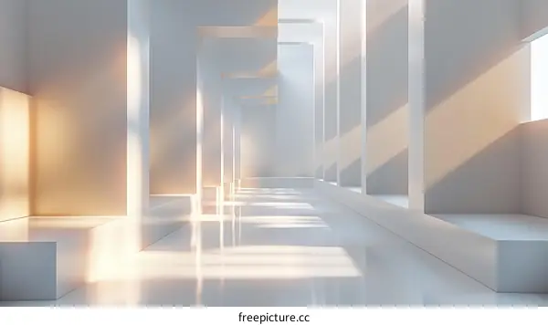 Empty Futuristic White Room with Panoramic Windows