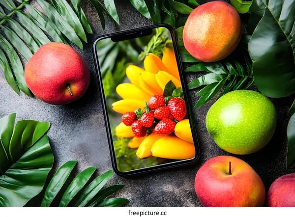 Fruit Photography with a Smartphone on Green Leaves Background