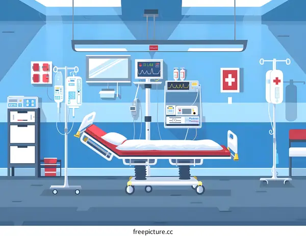 Hospital Room Interior Design With Medical Equipment Illustration