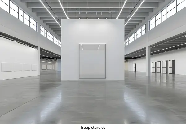 Modern Art Gallery Interior Design With Large Empty White Canvas