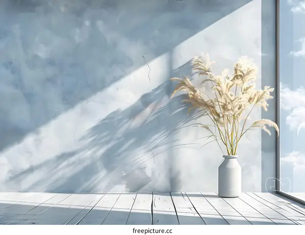 Minimalist Interior Design With Pampas Grass In A White Vase