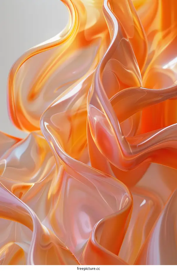 Abstract 3D Rendering of Orange Fluid Wavy Shapes