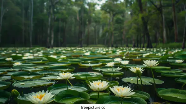Water Lilies in Bloom in a Tranquil Pond