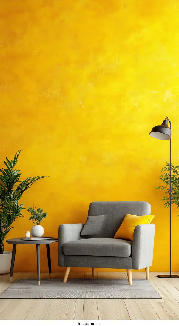 Modern Living Room with Mustard Yellow Accent Wall