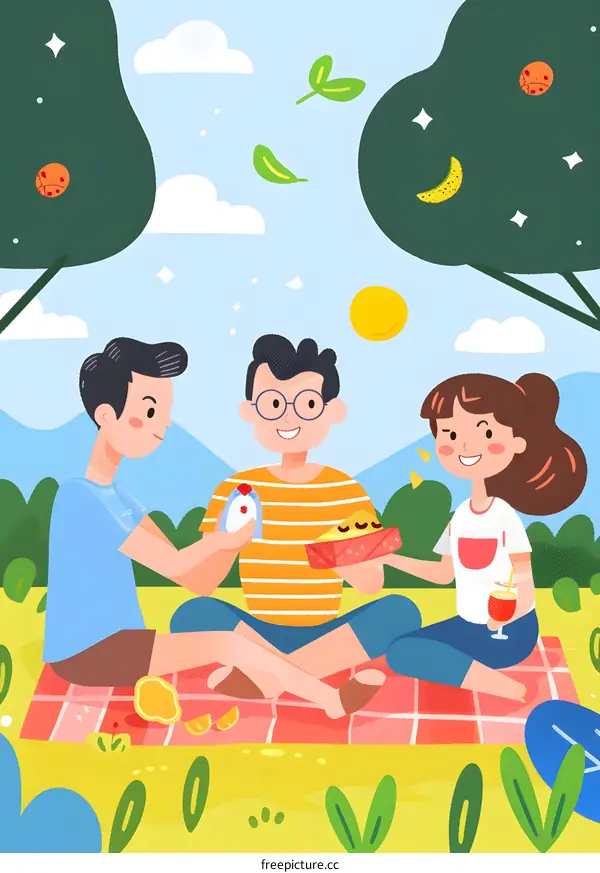 Three Friends Enjoying a Picnic in the Park