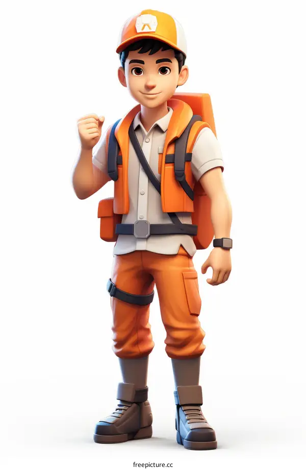Young Adventurer in Orange Jumpsuit and Backpack
