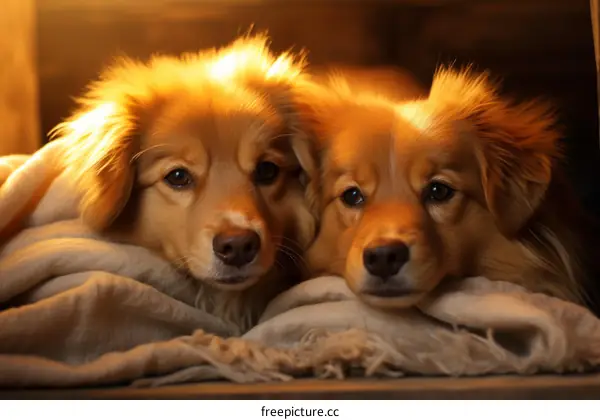 Two cute dogs lying on a blanket