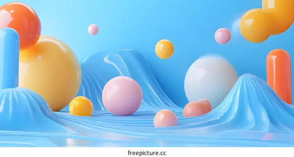 Abstract 3D Illustration of Colorful Balls on a Blue Background