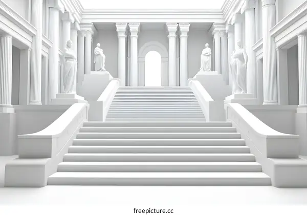 White Marble Staircase Leading to an Archway in a Greek Style Building