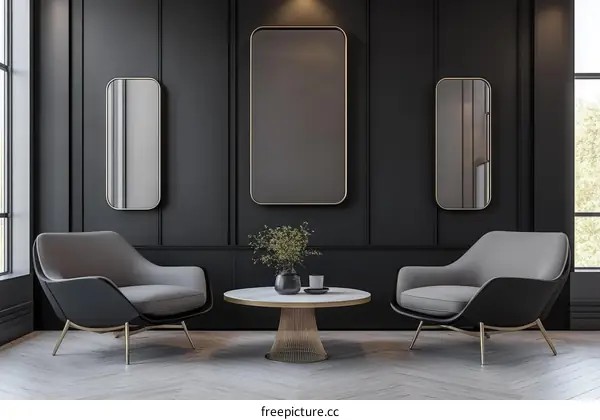 Modern Living Room with Oval Mirrors