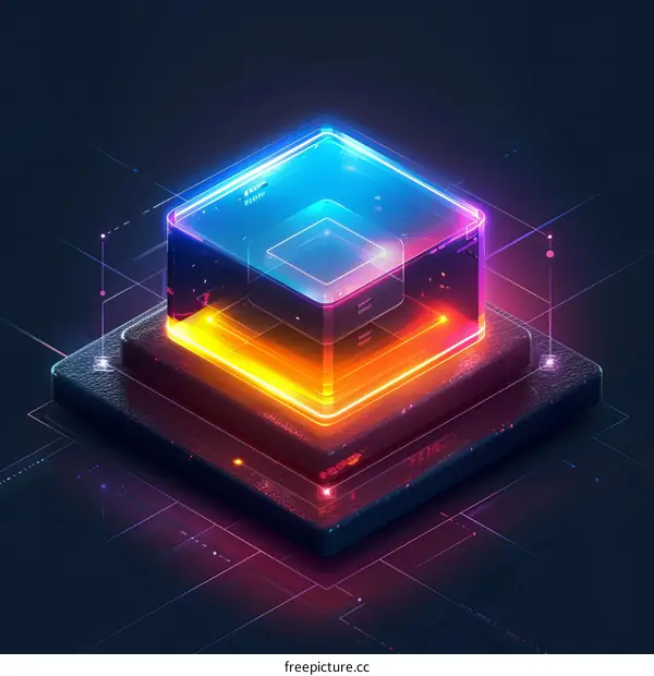Abstract 3D illustration of a glowing cube
