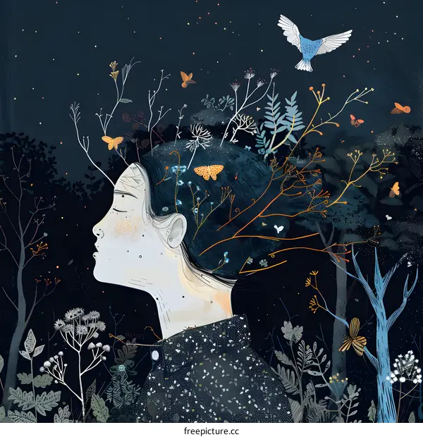 Woman with Flowers Growing Out of Her Head