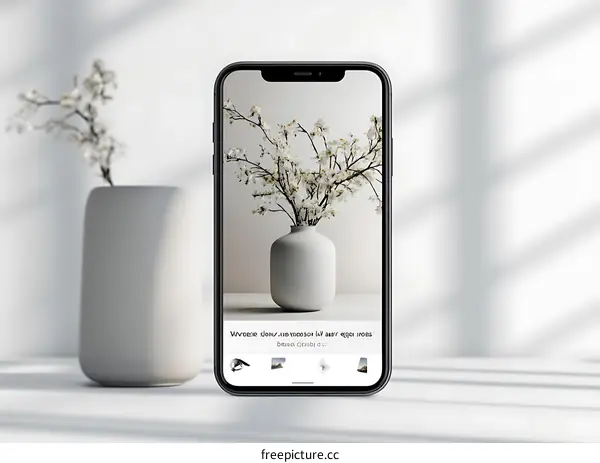 Smartphone Display with Flowers in a Vase