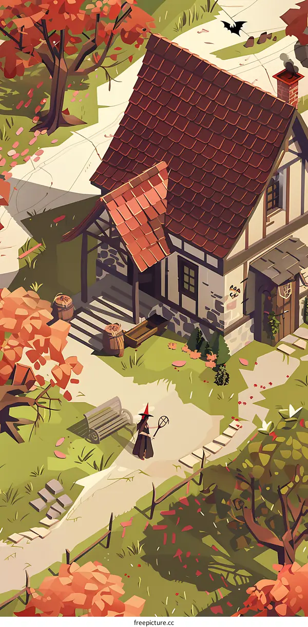 Autumn Witch Cottage Illustration