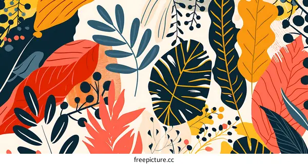 Abstract Tropical Leaves Pattern Illustration